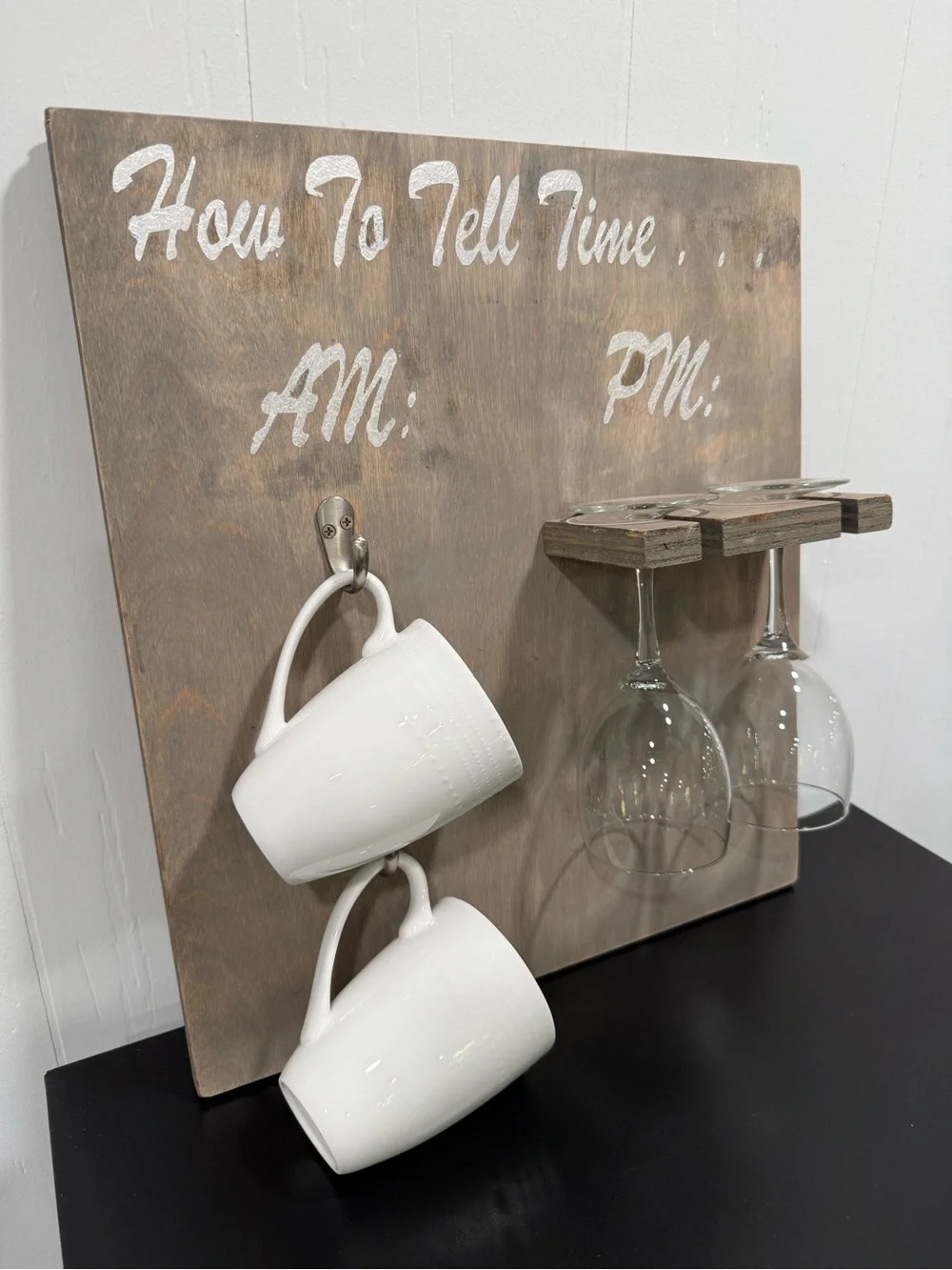 Rustic Wood 'How To Tell Time' Coffee & Wine Holder - Silver Lettering